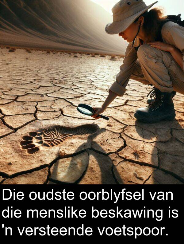 beskawing: Die oudste oorblyfsel van die menslike beskawing is 'n versteende voetspoor.