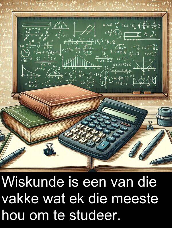 meeste: Wiskunde is een van die vakke wat ek die meeste hou om te studeer.