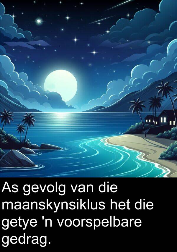 gedrag: As gevolg van die maanskynsiklus het die getye 'n voorspelbare gedrag.