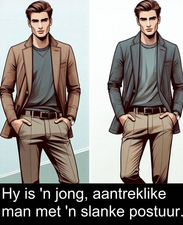 aantreklike: Hy is 'n jong, aantreklike man met 'n slanke postuur.