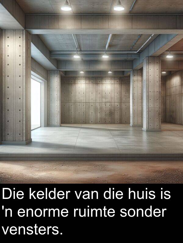 ruimte: Die kelder van die huis is 'n enorme ruimte sonder vensters.