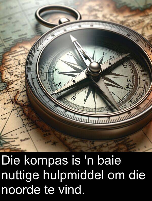 nuttige: Die kompas is 'n baie nuttige hulpmiddel om die noorde te vind.