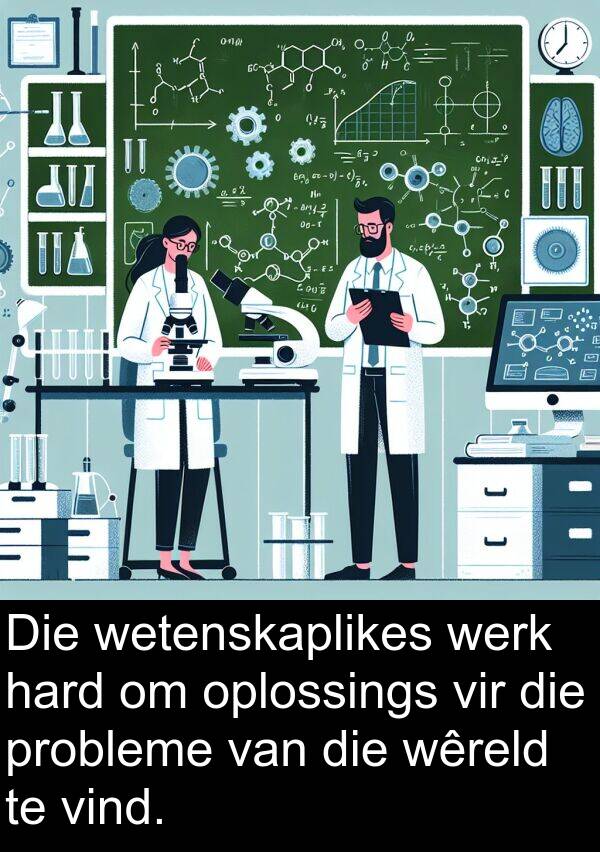 hard: Die wetenskaplikes werk hard om oplossings vir die probleme van die wêreld te vind.