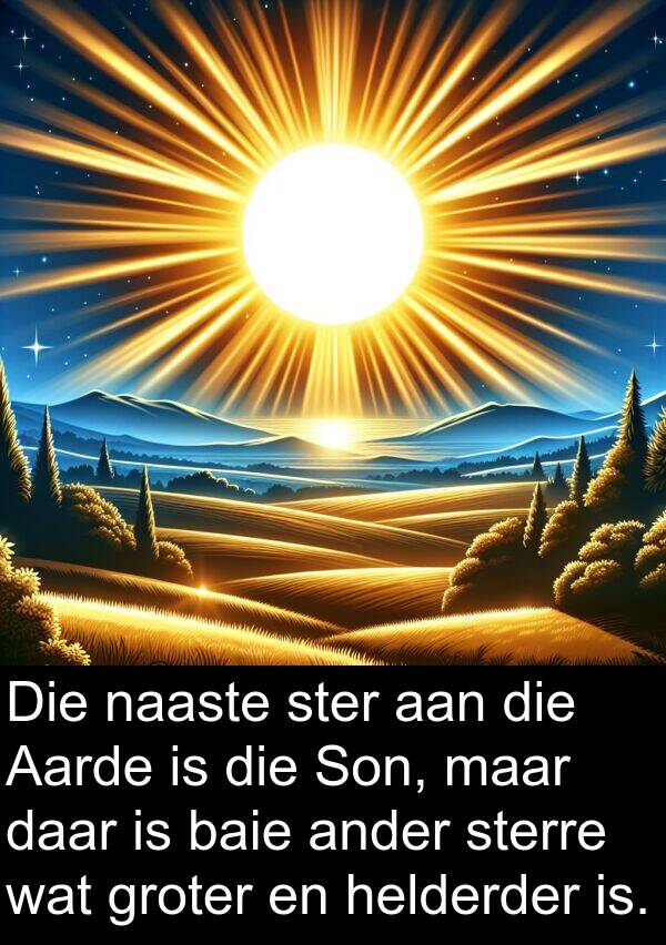 helderder: Die naaste ster aan die Aarde is die Son, maar daar is baie ander sterre wat groter en helderder is.