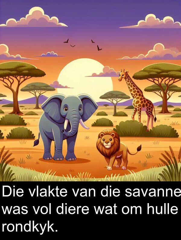 savanne: Die vlakte van die savanne was vol diere wat om hulle rondkyk.