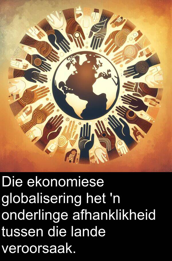 afhanklikheid: Die ekonomiese globalisering het 'n onderlinge afhanklikheid tussen die lande veroorsaak.