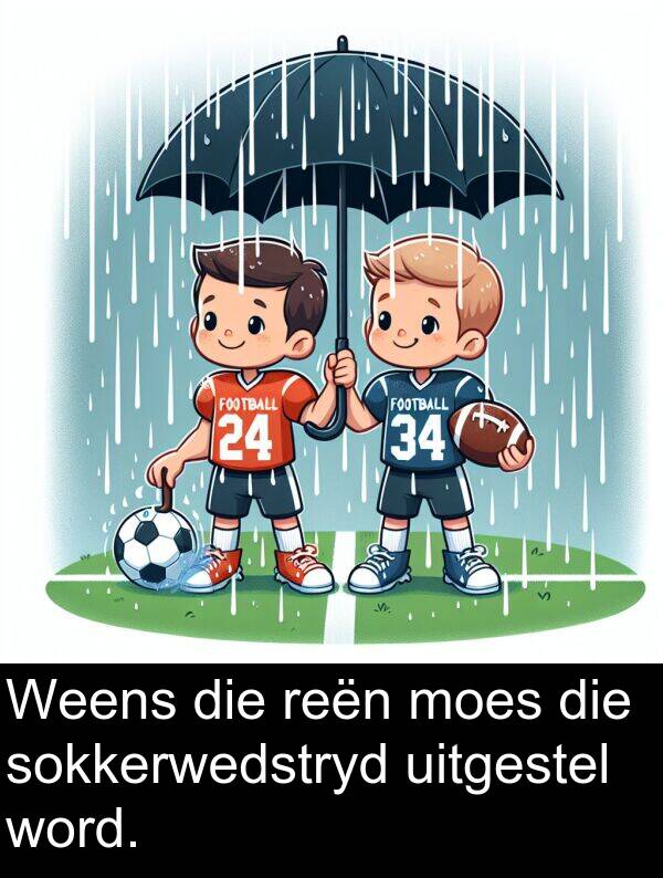 uitgestel: Weens die reën moes die sokkerwedstryd uitgestel word.