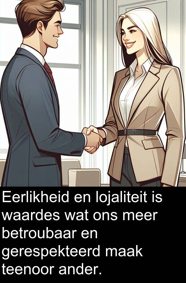 waardes: Eerlikheid en lojaliteit is waardes wat ons meer betroubaar en gerespekteerd maak teenoor ander.
