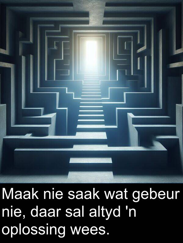 wees: Maak nie saak wat gebeur nie, daar sal altyd 'n oplossing wees.