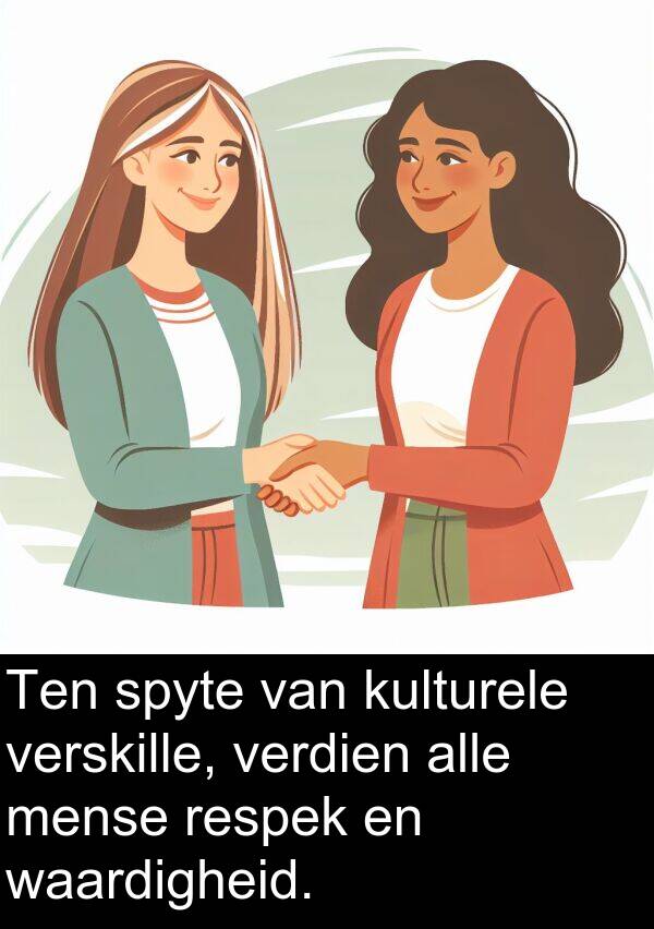 alle: Ten spyte van kulturele verskille, verdien alle mense respek en waardigheid.
