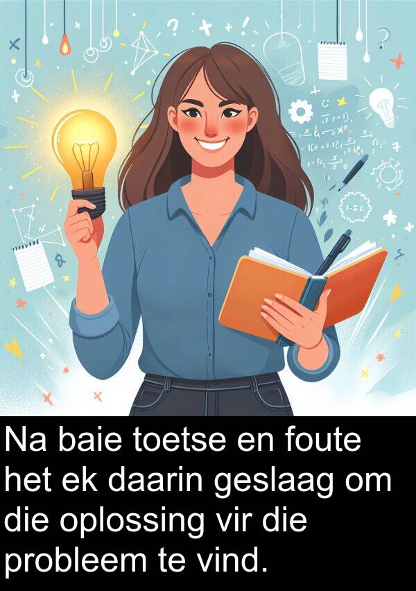 daarin: Na baie toetse en foute het ek daarin geslaag om die oplossing vir die probleem te vind.