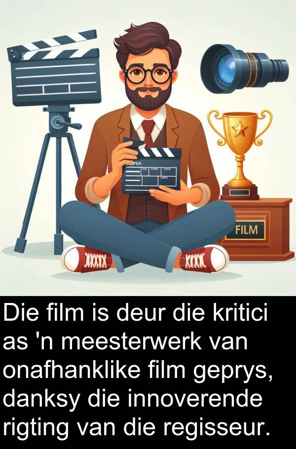 regisseur: Die film is deur die kritici as 'n meesterwerk van onafhanklike film geprys, danksy die innoverende rigting van die regisseur.