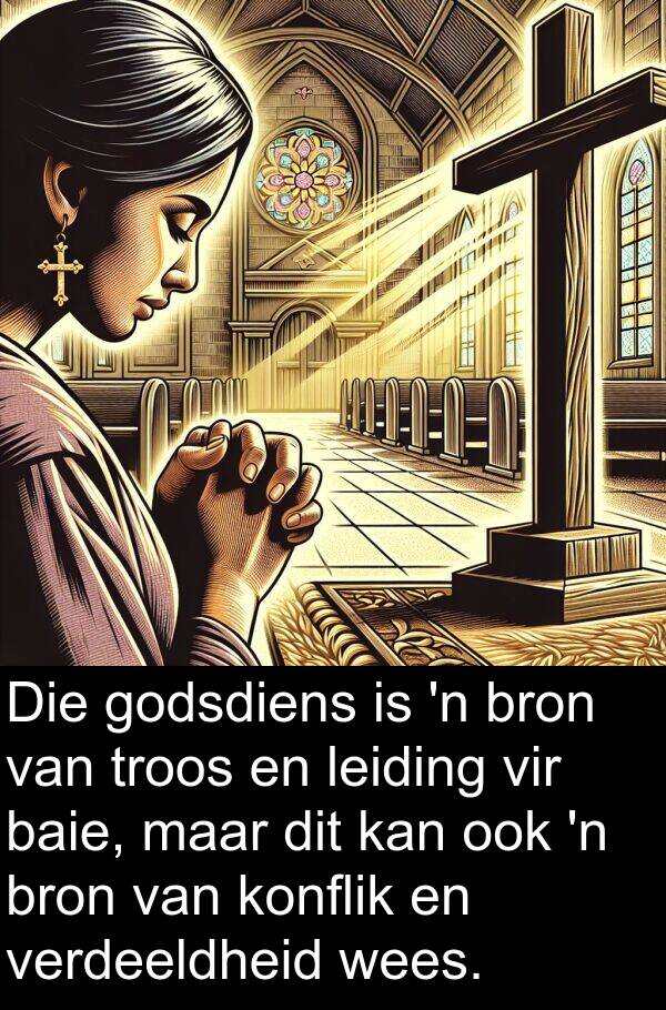 leiding: Die godsdiens is 'n bron van troos en leiding vir baie, maar dit kan ook 'n bron van konflik en verdeeldheid wees.