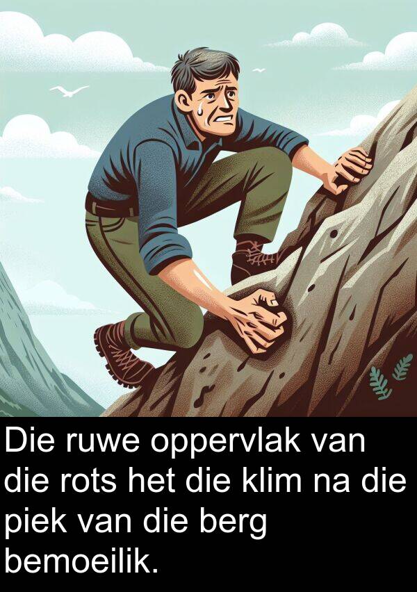 rots: Die ruwe oppervlak van die rots het die klim na die piek van die berg bemoeilik.