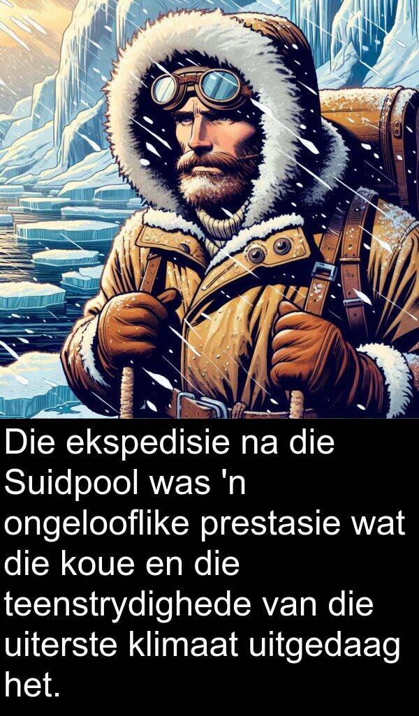 prestasie: Die ekspedisie na die Suidpool was 'n ongelooflike prestasie wat die koue en die teenstrydighede van die uiterste klimaat uitgedaag het.