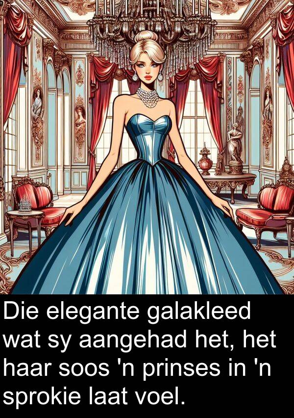galakleed: Die elegante galakleed wat sy aangehad het, het haar soos 'n prinses in 'n sprokie laat voel.