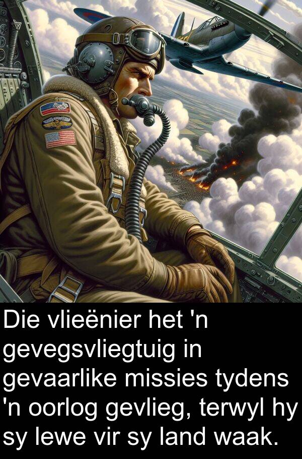 missies: Die vlieënier het 'n gevegsvliegtuig in gevaarlike missies tydens 'n oorlog gevlieg, terwyl hy sy lewe vir sy land waak.