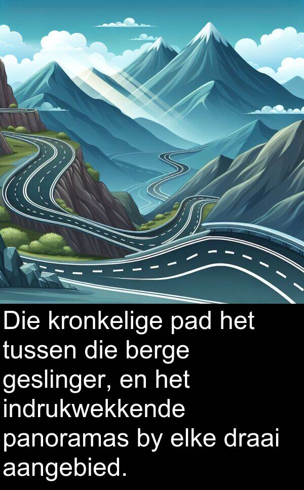 draai: Die kronkelige pad het tussen die berge geslinger, en het indrukwekkende panoramas by elke draai aangebied.