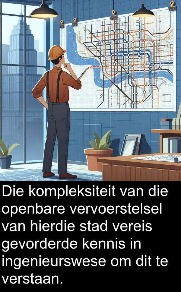 ingenieurswese: Die kompleksiteit van die openbare vervoerstelsel van hierdie stad vereis gevorderde kennis in ingenieurswese om dit te verstaan.