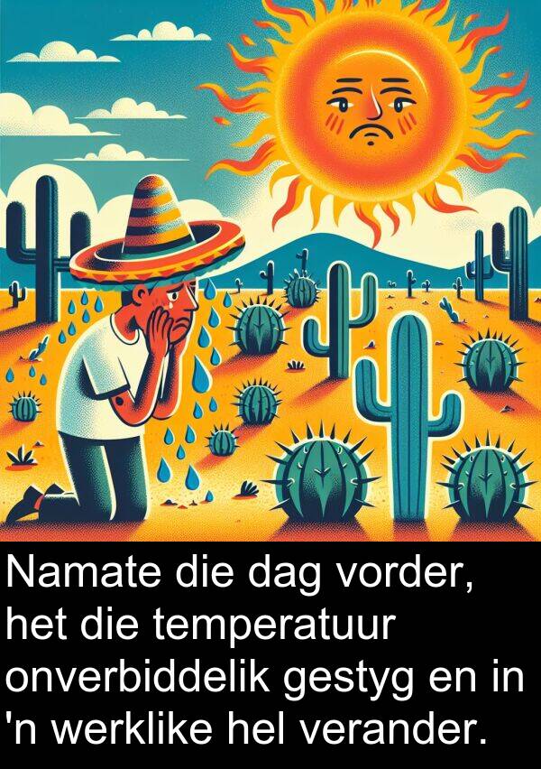 hel: Namate die dag vorder, het die temperatuur onverbiddelik gestyg en in 'n werklike hel verander.