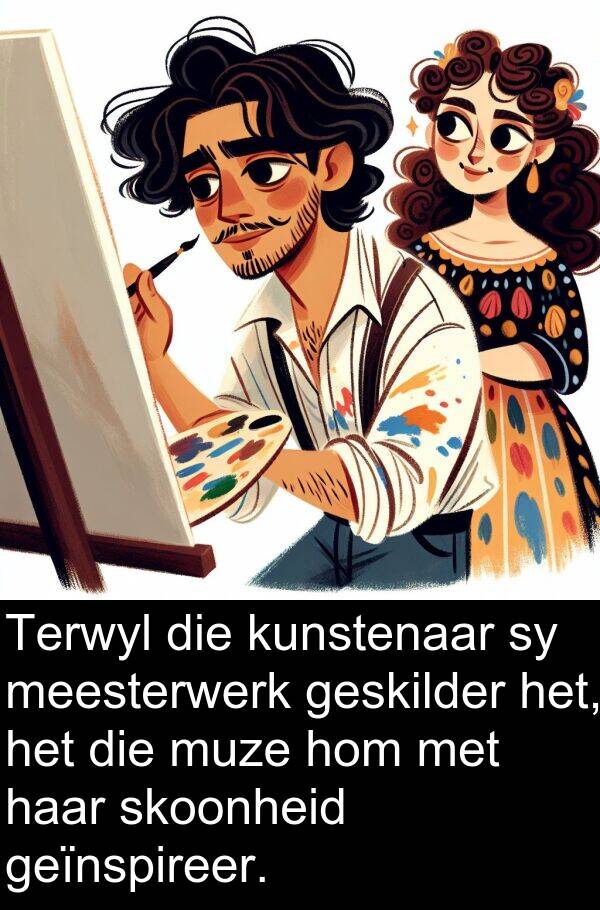 meesterwerk: Terwyl die kunstenaar sy meesterwerk geskilder het, het die muze hom met haar skoonheid geïnspireer.