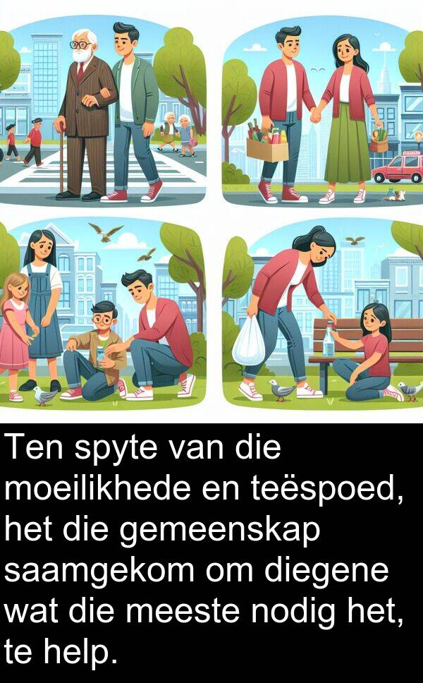 meeste: Ten spyte van die moeilikhede en teëspoed, het die gemeenskap saamgekom om diegene wat die meeste nodig het, te help.