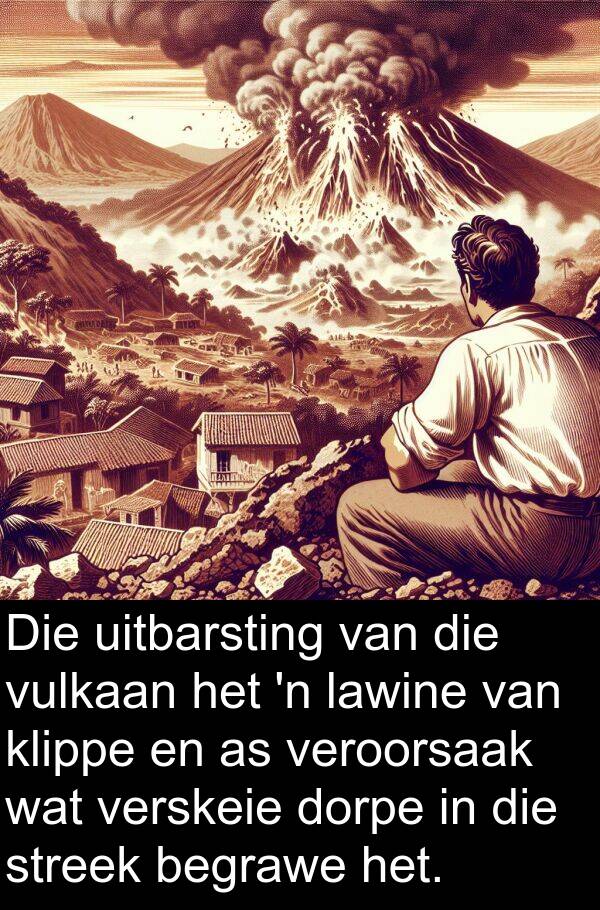 begrawe: Die uitbarsting van die vulkaan het 'n lawine van klippe en as veroorsaak wat verskeie dorpe in die streek begrawe het.
