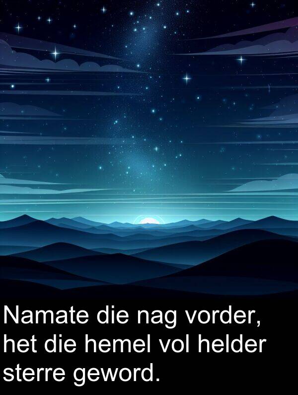 nag: Namate die nag vorder, het die hemel vol helder sterre geword.
