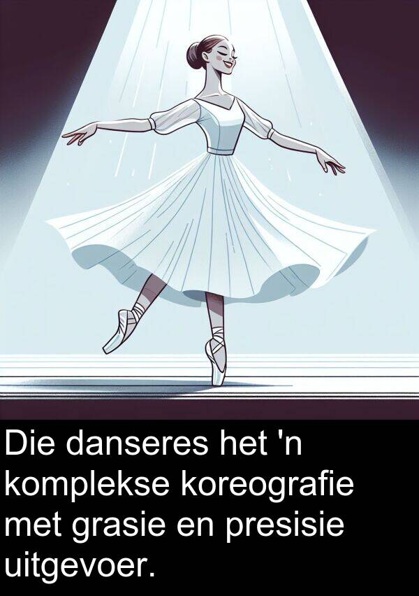 danseres: Die danseres het 'n komplekse koreografie met grasie en presisie uitgevoer.
