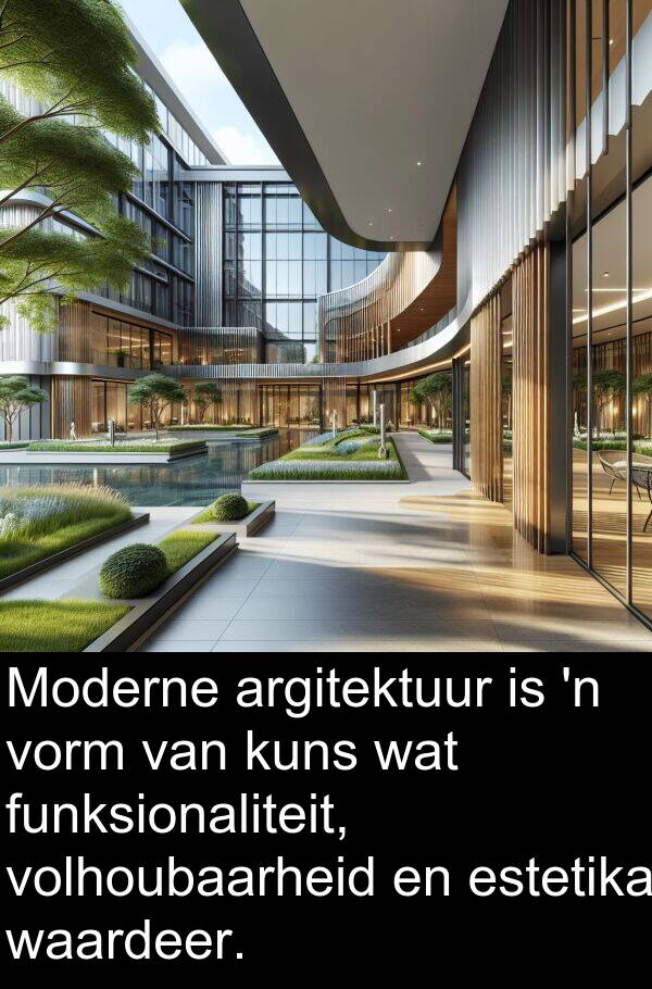 estetika: Moderne argitektuur is 'n vorm van kuns wat funksionaliteit, volhoubaarheid en estetika waardeer.