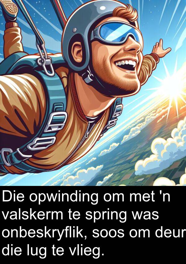 onbeskryflik: Die opwinding om met 'n valskerm te spring was onbeskryflik, soos om deur die lug te vlieg.