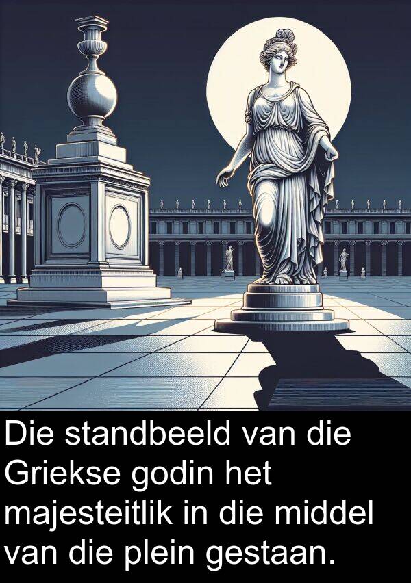 middel: Die standbeeld van die Griekse godin het majesteitlik in die middel van die plein gestaan.