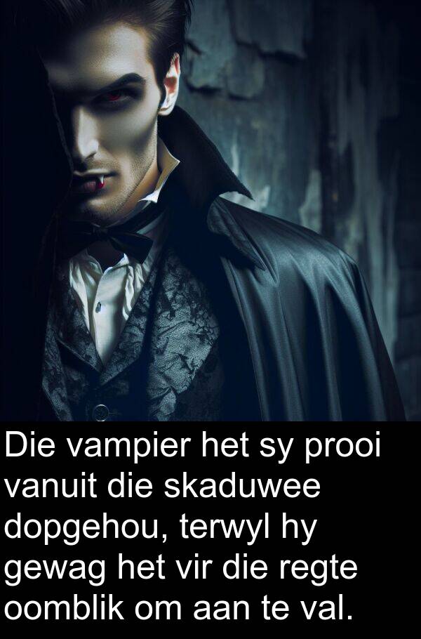 regte: Die vampier het sy prooi vanuit die skaduwee dopgehou, terwyl hy gewag het vir die regte oomblik om aan te val.