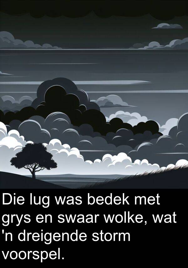 wolke: Die lug was bedek met grys en swaar wolke, wat 'n dreigende storm voorspel.