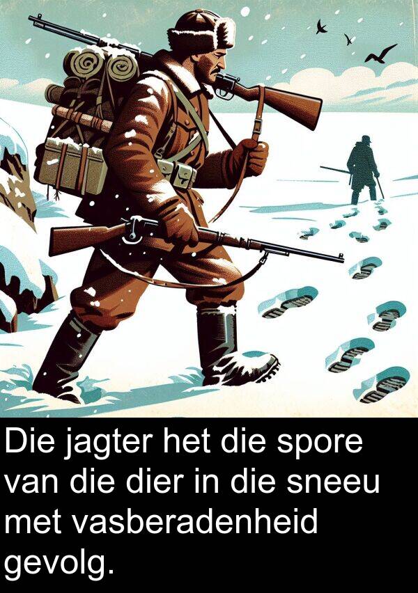 jagter: Die jagter het die spore van die dier in die sneeu met vasberadenheid gevolg.