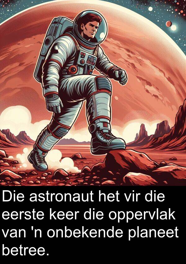 planeet: Die astronaut het vir die eerste keer die oppervlak van 'n onbekende planeet betree.