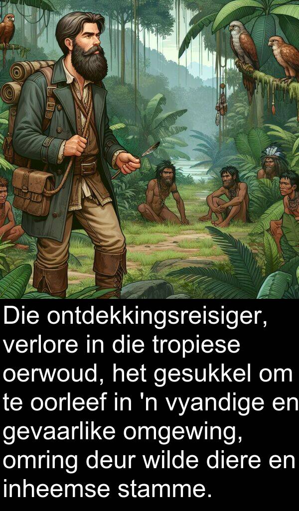 inheemse: Die ontdekkingsreisiger, verlore in die tropiese oerwoud, het gesukkel om te oorleef in 'n vyandige en gevaarlike omgewing, omring deur wilde diere en inheemse stamme.