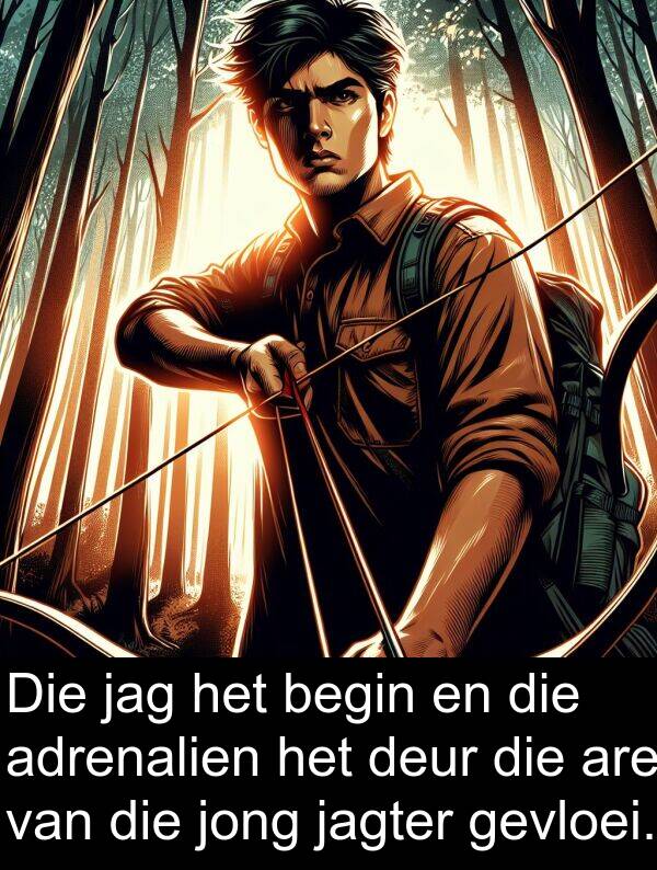 jag: Die jag het begin en die adrenalien het deur die are van die jong jagter gevloei.