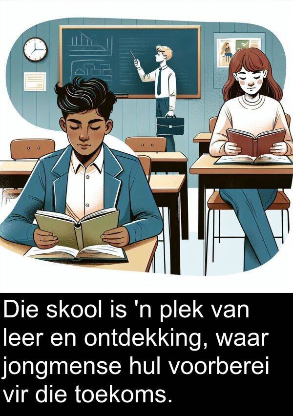 ontdekking: Die skool is 'n plek van leer en ontdekking, waar jongmense hul voorberei vir die toekoms.