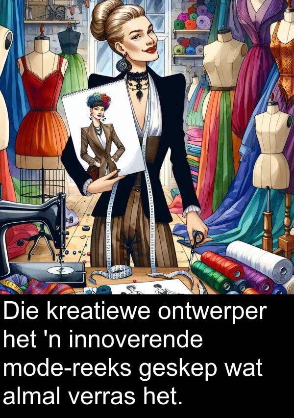 ontwerper: Die kreatiewe ontwerper het 'n innoverende mode-reeks geskep wat almal verras het.