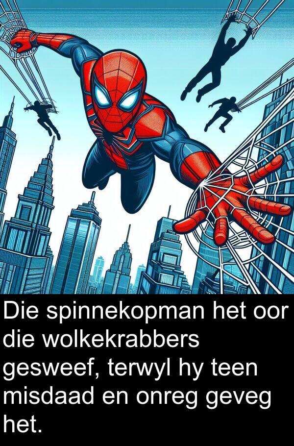 gesweef: Die spinnekopman het oor die wolkekrabbers gesweef, terwyl hy teen misdaad en onreg geveg het.