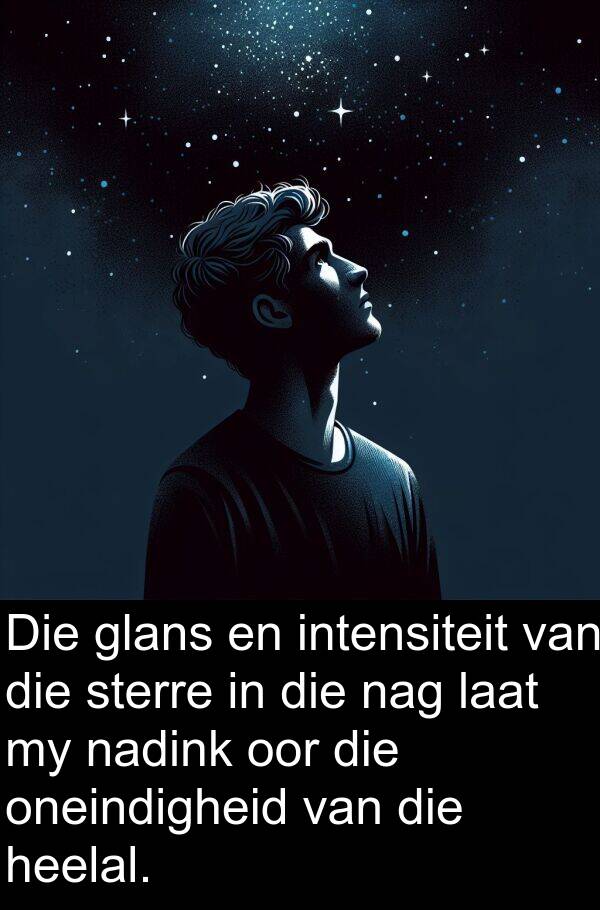 heelal: Die glans en intensiteit van die sterre in die nag laat my nadink oor die oneindigheid van die heelal.