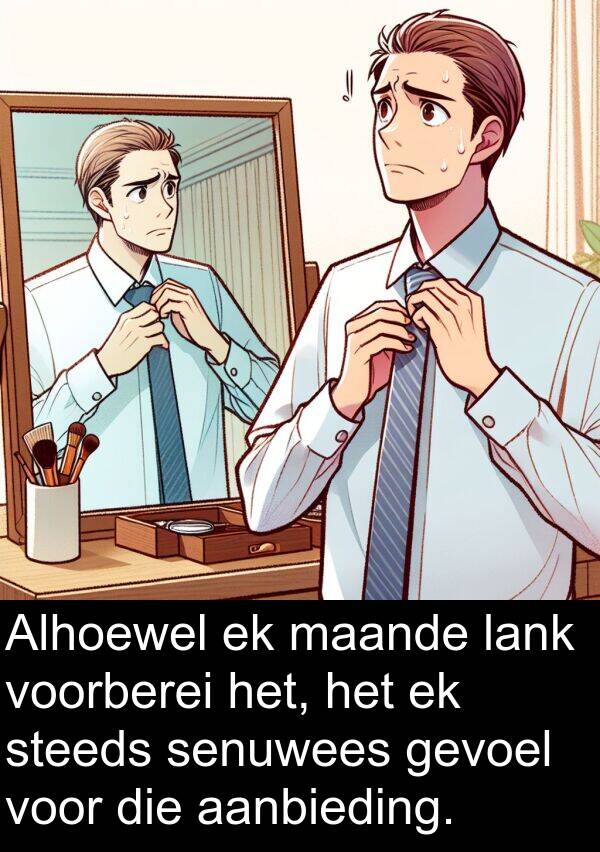 maande: Alhoewel ek maande lank voorberei het, het ek steeds senuwees gevoel voor die aanbieding.