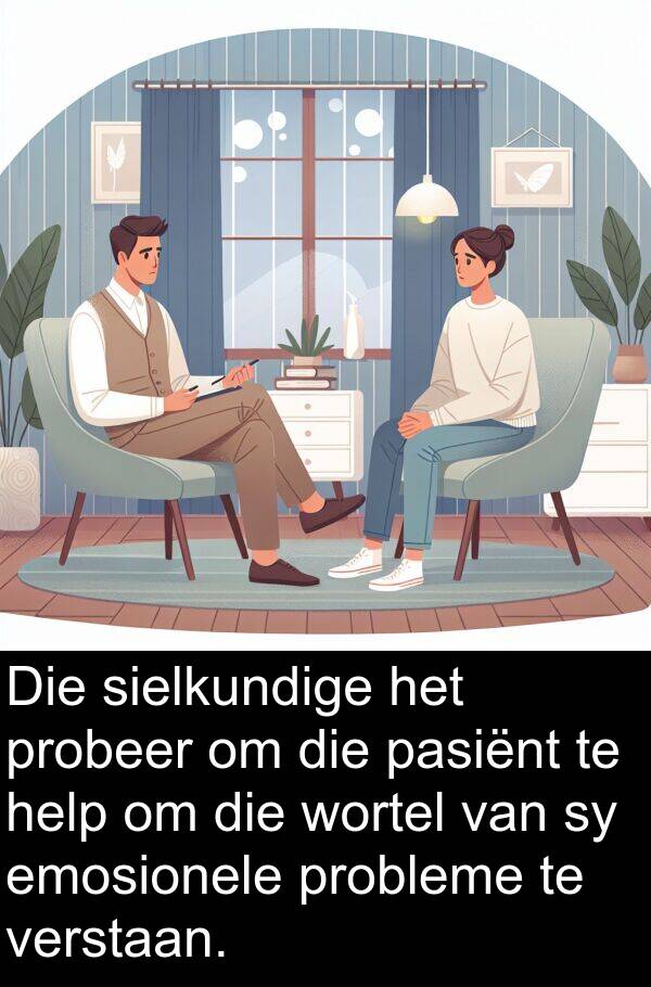 wortel: Die sielkundige het probeer om die pasiënt te help om die wortel van sy emosionele probleme te verstaan.