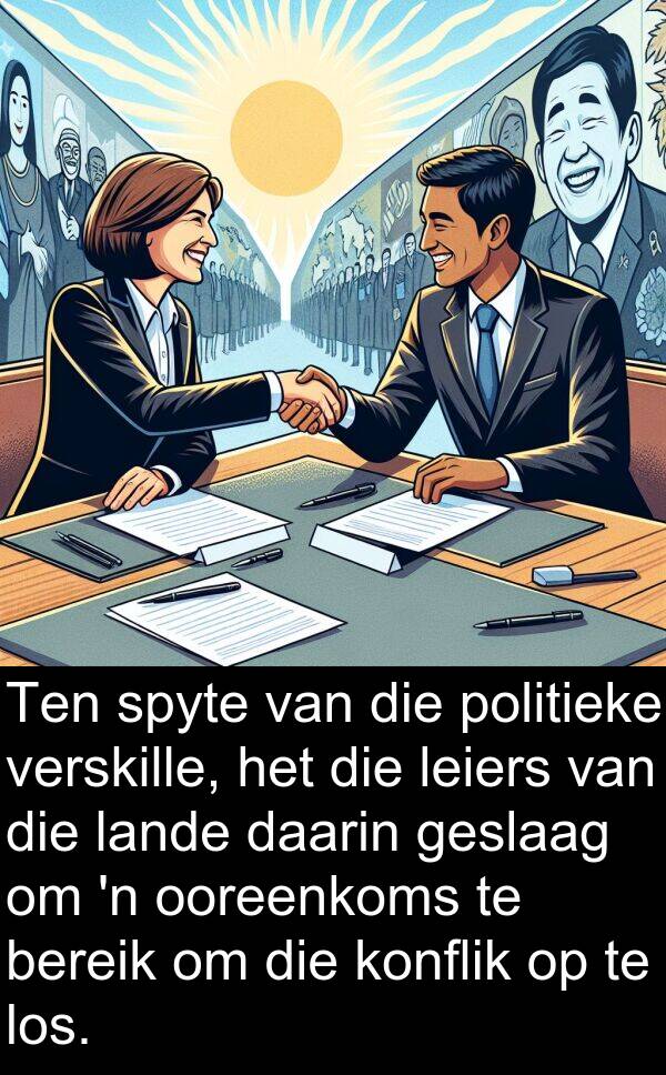 daarin: Ten spyte van die politieke verskille, het die leiers van die lande daarin geslaag om 'n ooreenkoms te bereik om die konflik op te los.