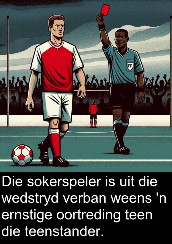 weens: Die sokerspeler is uit die wedstryd verban weens 'n ernstige oortreding teen die teenstander.