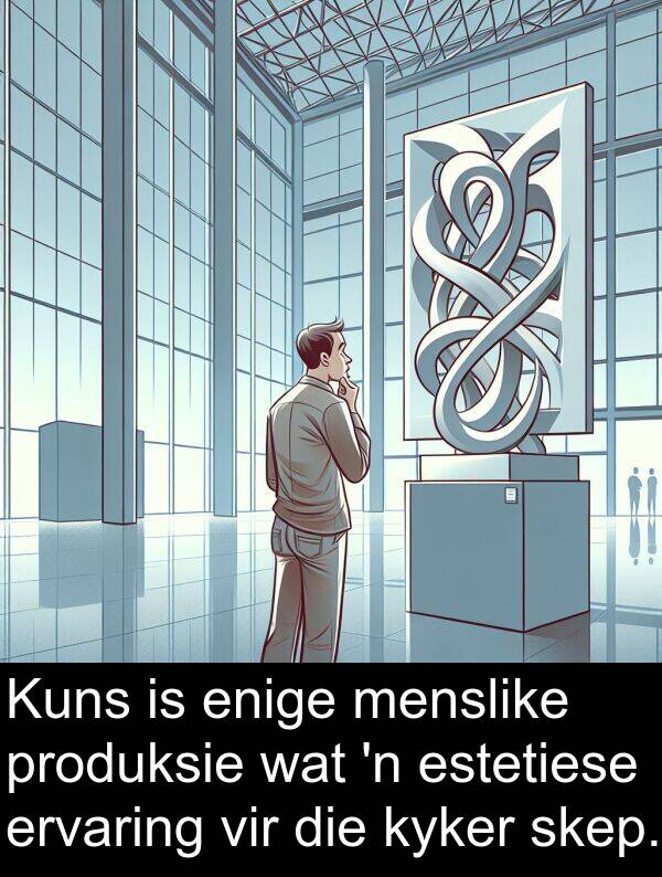produksie: Kuns is enige menslike produksie wat 'n estetiese ervaring vir die kyker skep.