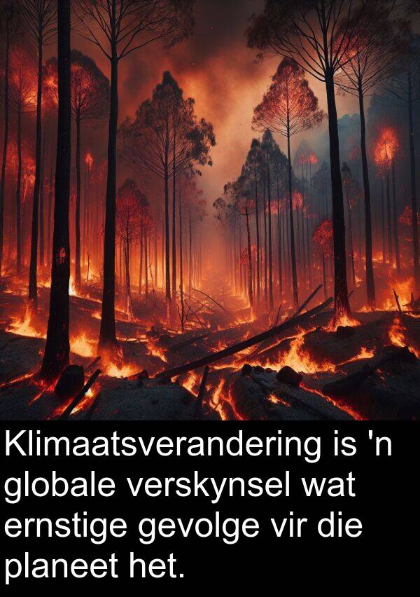 planeet: Klimaatsverandering is 'n globale verskynsel wat ernstige gevolge vir die planeet het.