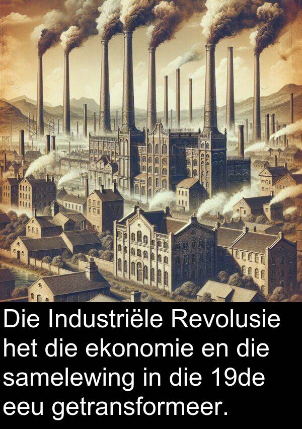 samelewing: Die Industriële Revolusie het die ekonomie en die samelewing in die 19de eeu getransformeer.