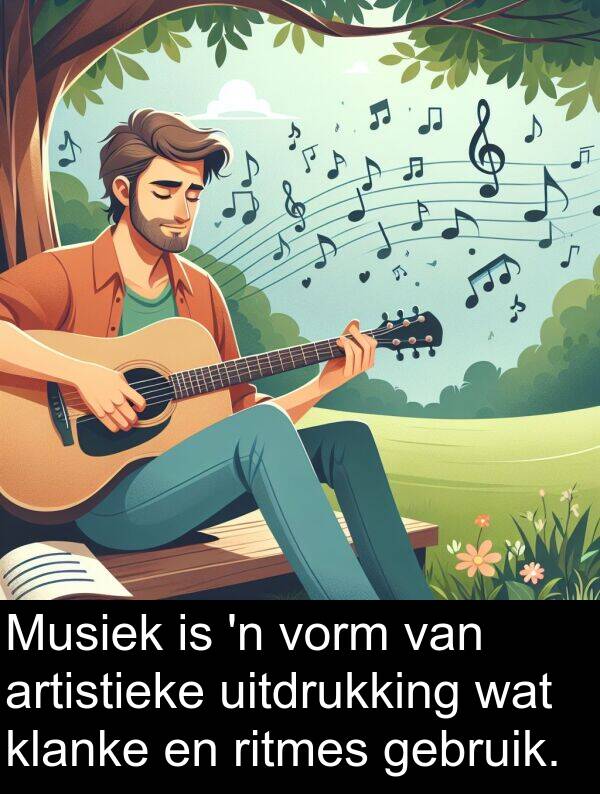 uitdrukking: Musiek is 'n vorm van artistieke uitdrukking wat klanke en ritmes gebruik.